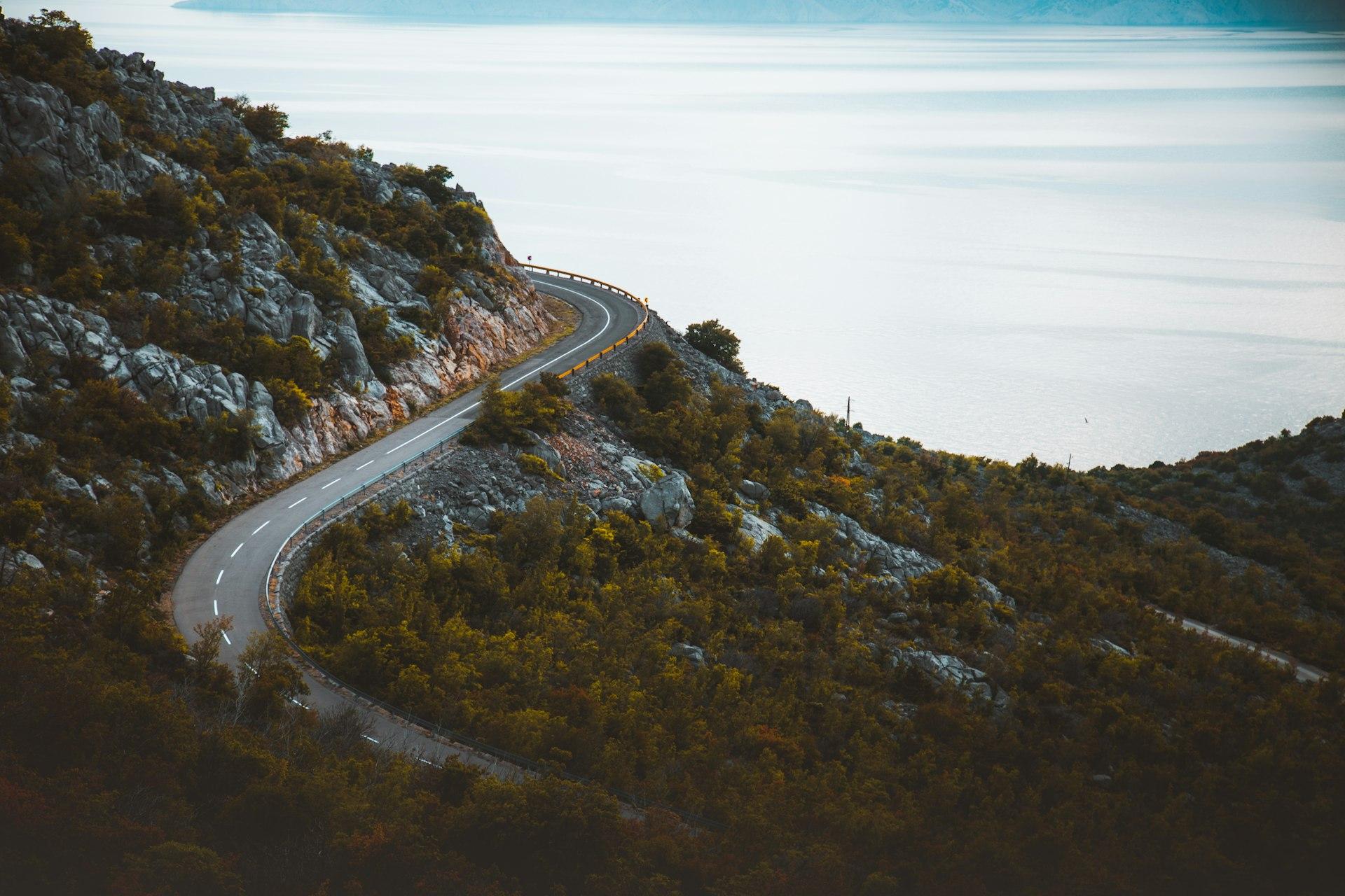 A winding mountain road along the coast