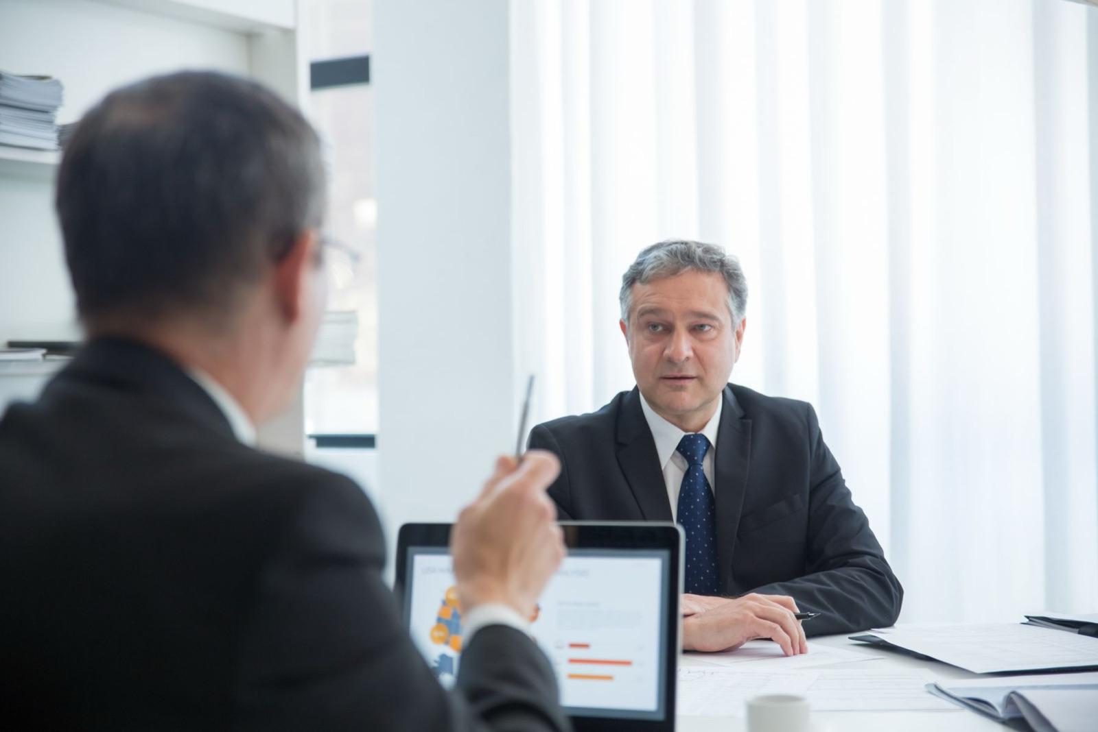 Two people in a meeting at the office