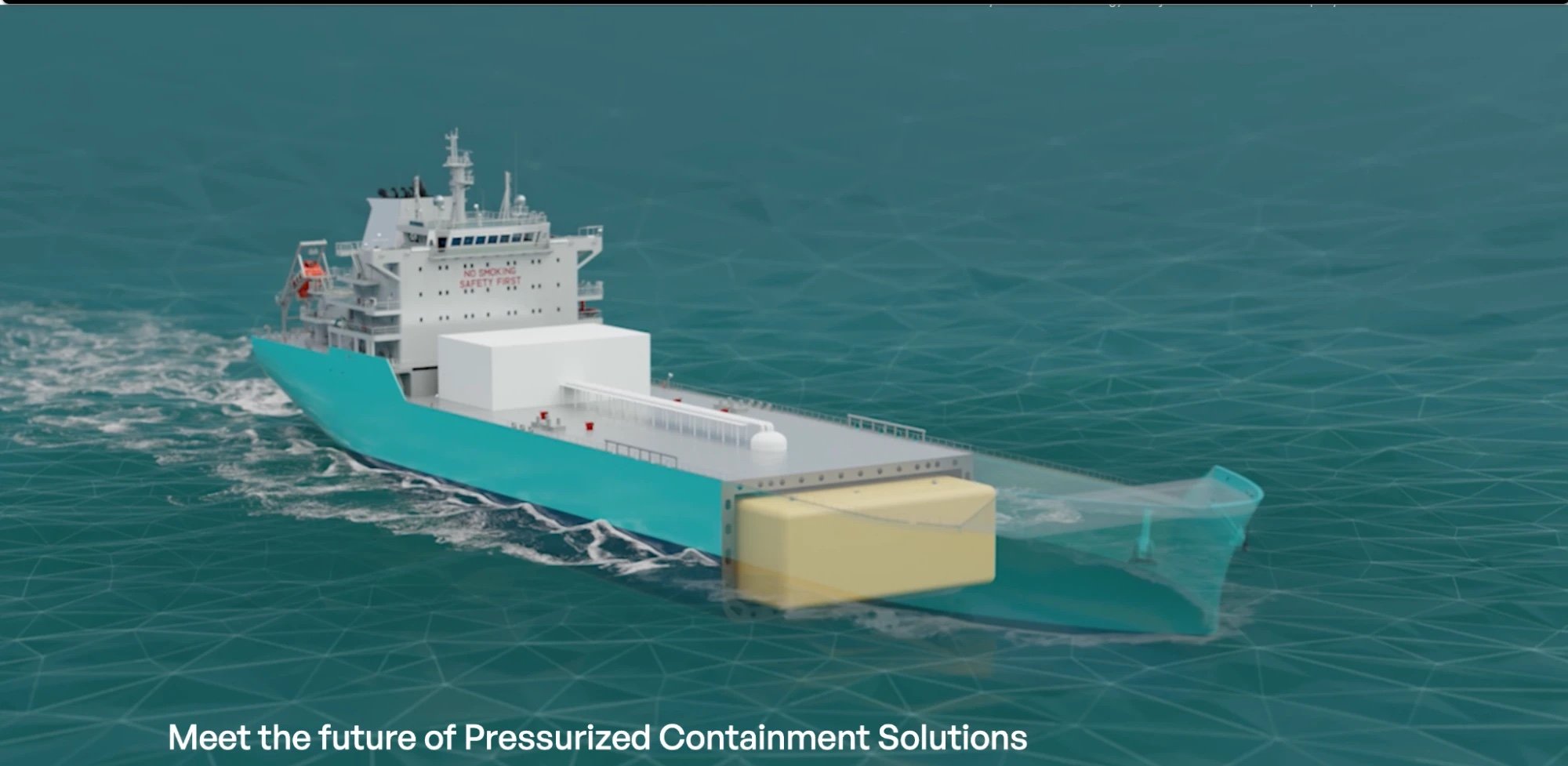 O site antigo da Lattice: uma imagem 3D de um navio com um tanque amarelo e o texto “Meet the future of Pressurized Containment Solutions”