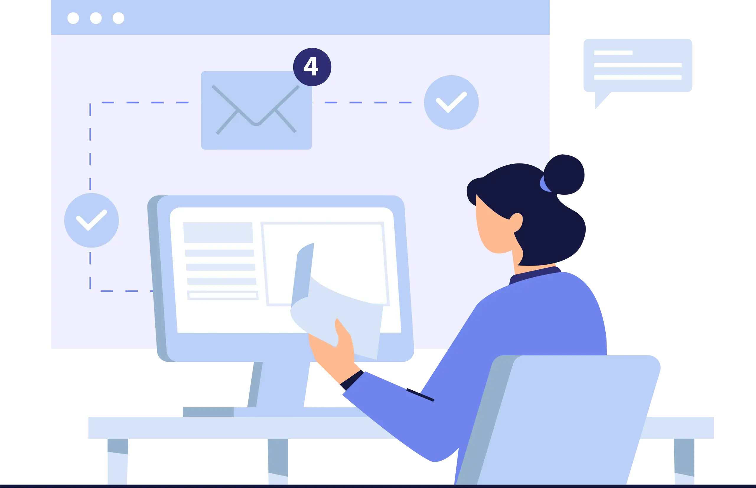 Persona gestionando correos en la computadora