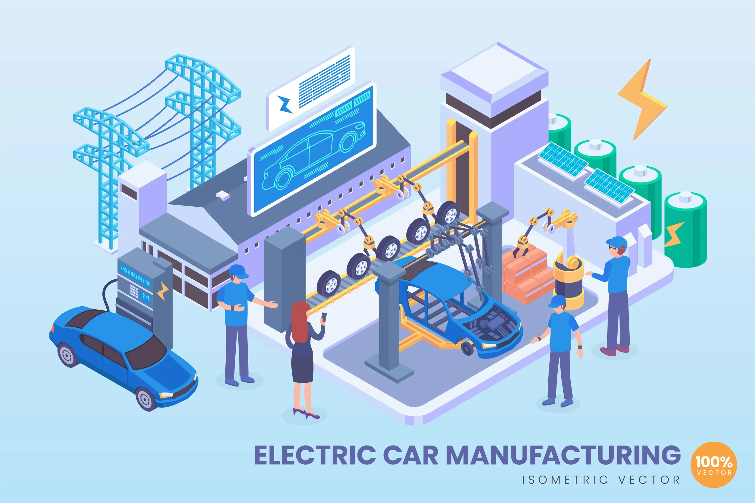 Electric vehicle manufacturing process illustration