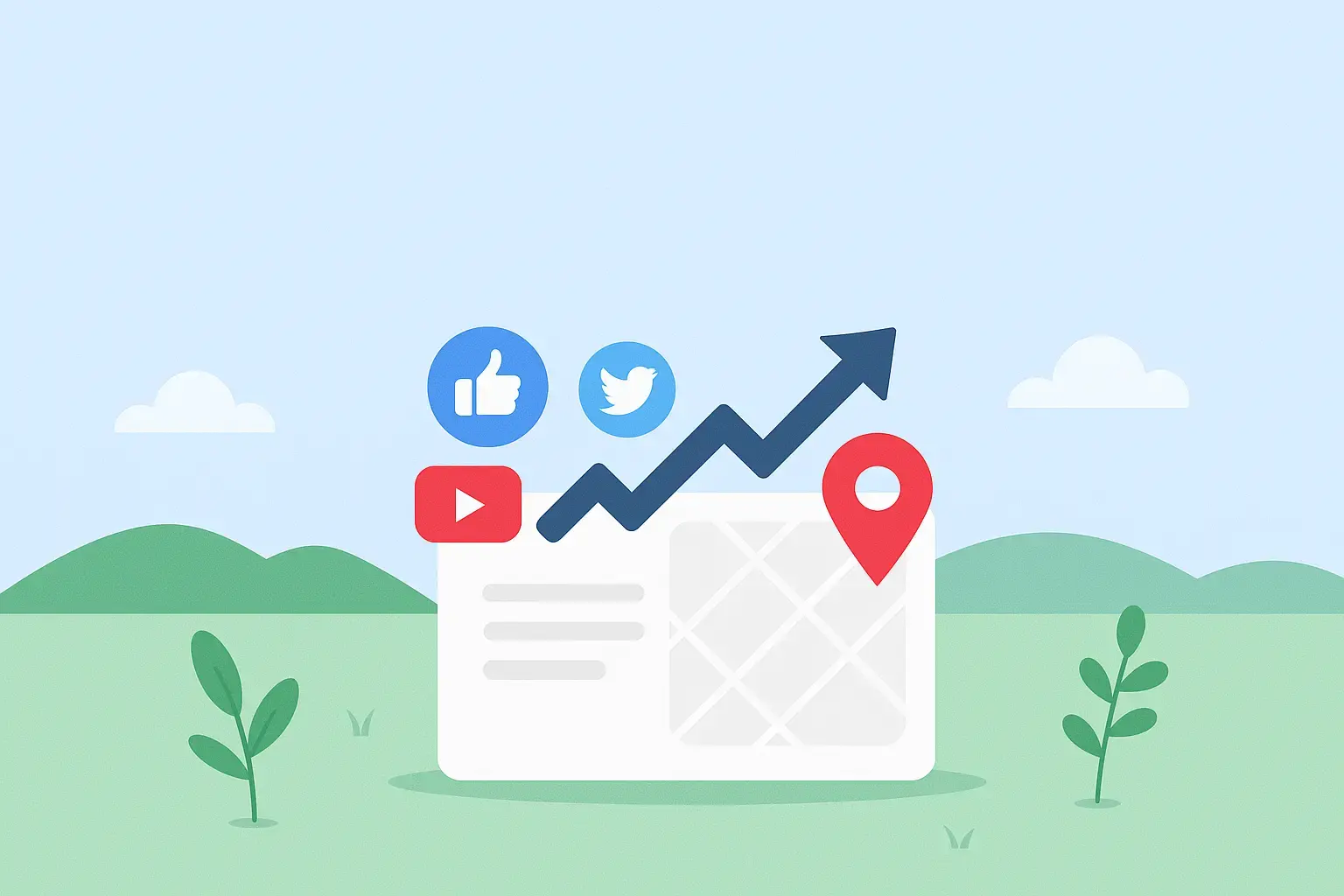 Social media iconen met een groeidiagram