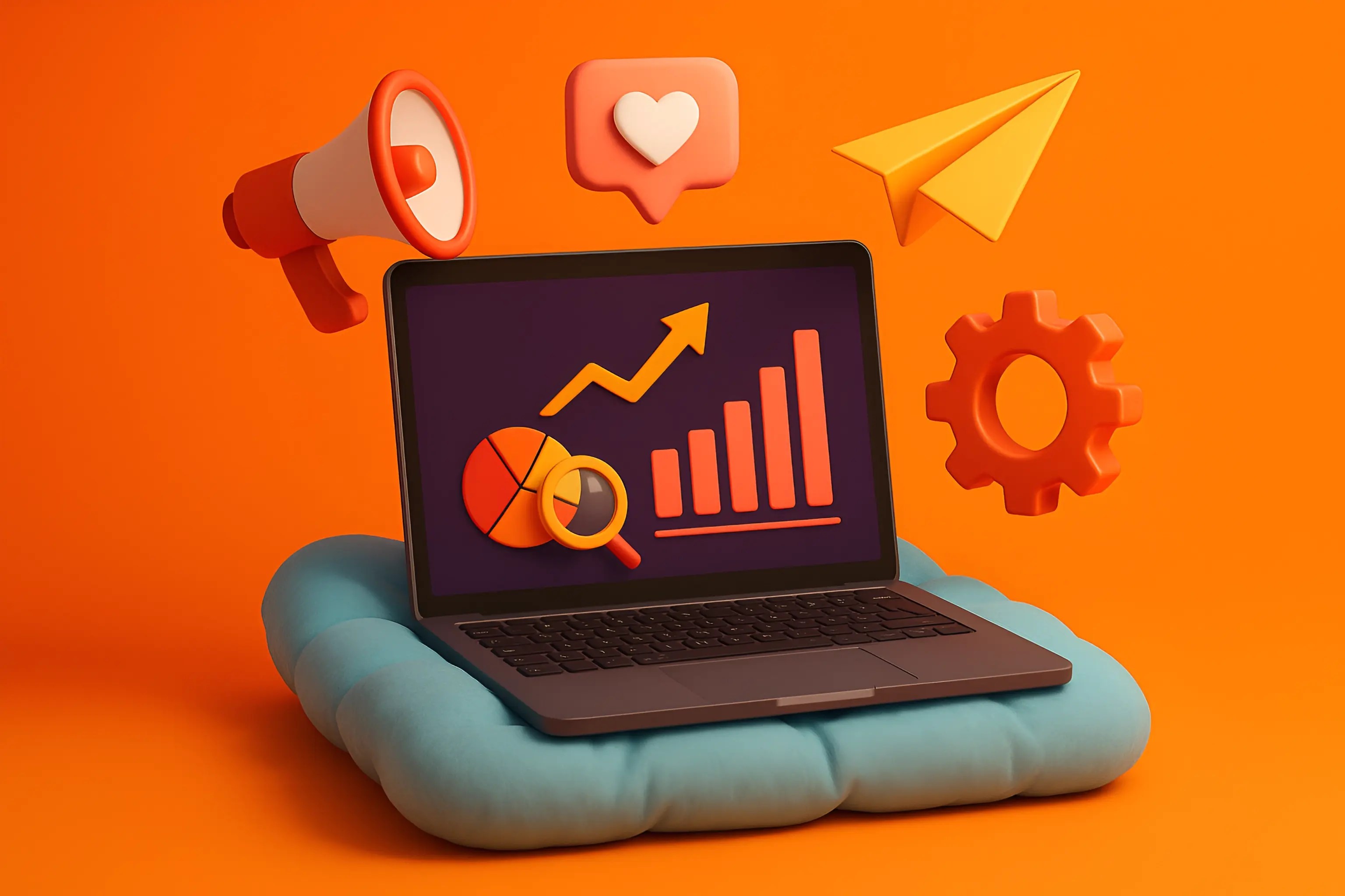 Laptop met iconen voor marketinggroei