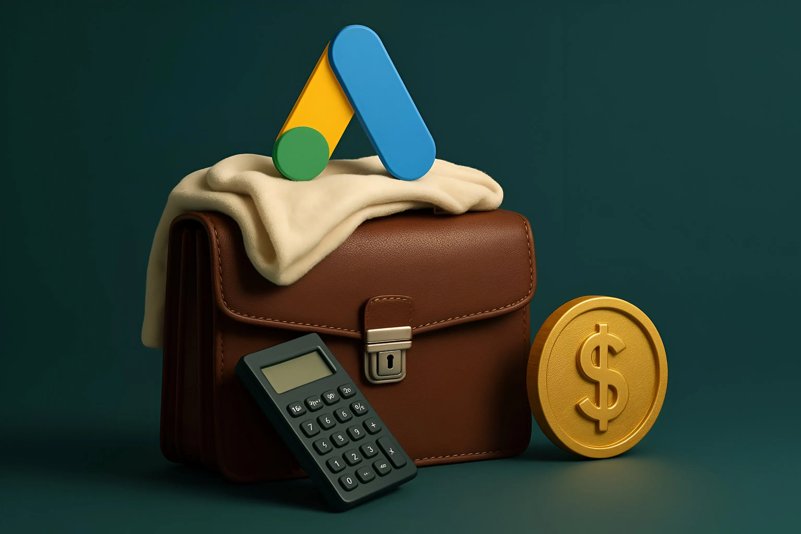 Google Ads-tools en opstelling met aktetas