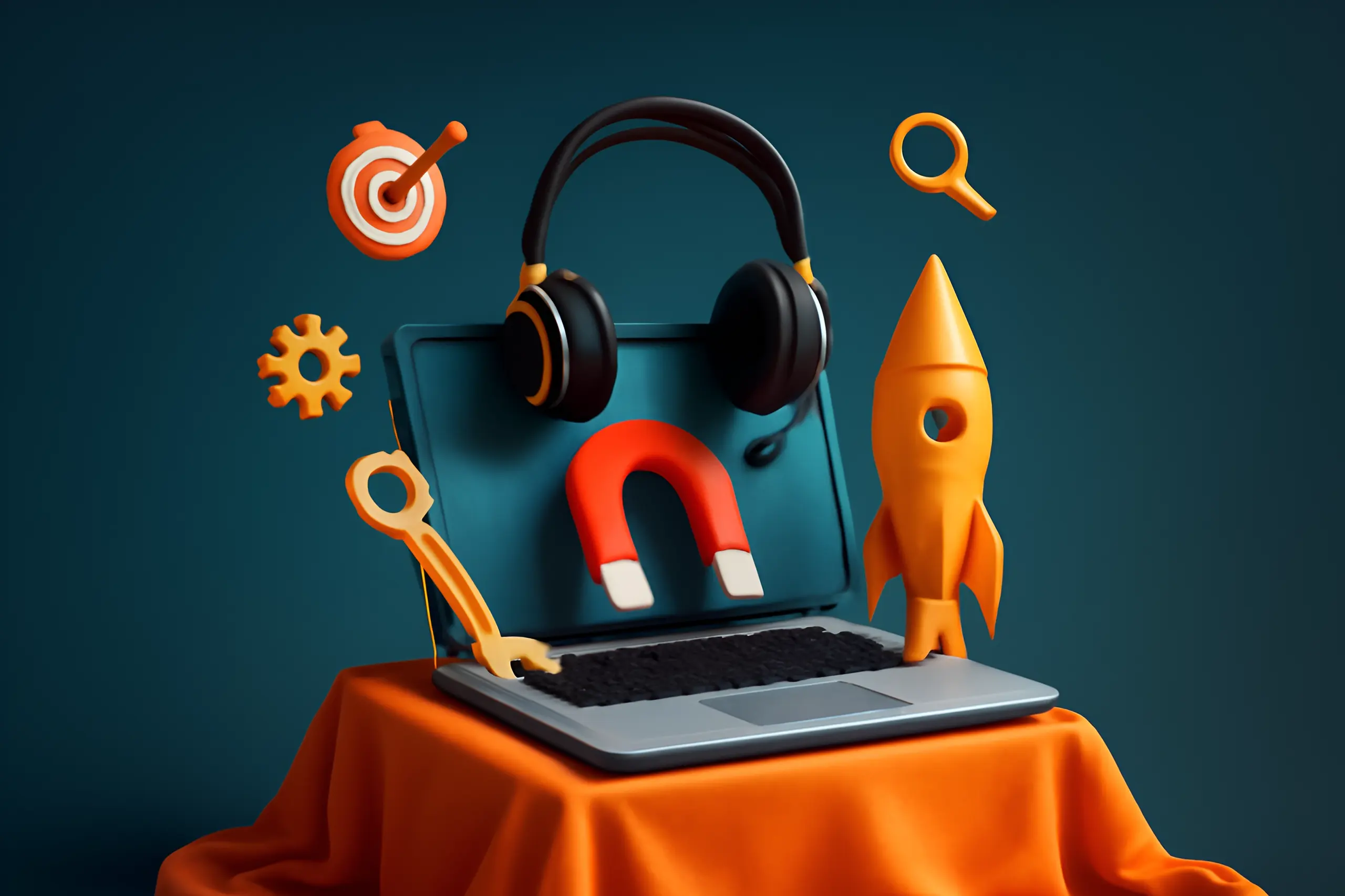 Laptop con elementi tecnologici creativi
