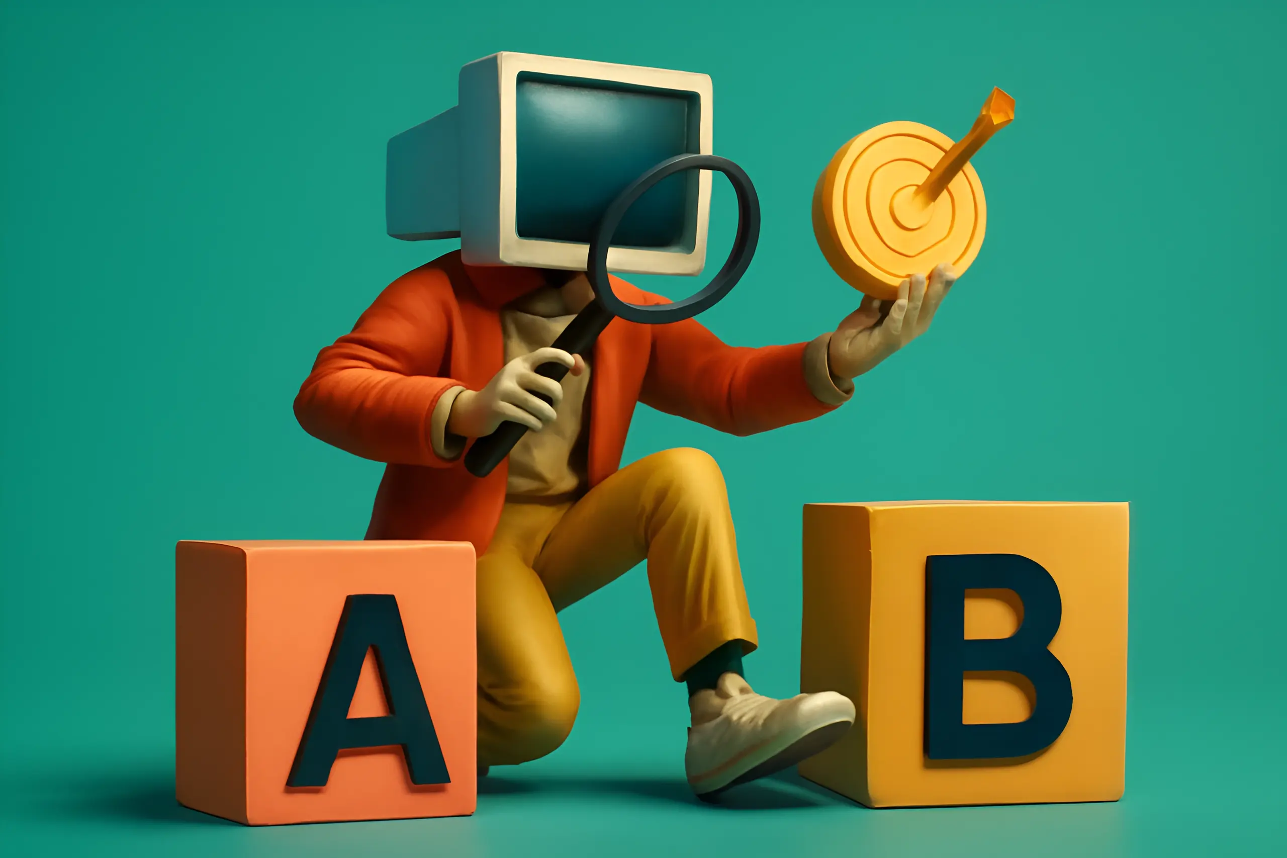 En figur med et datamaskinhode som vurderer ulike alternativer