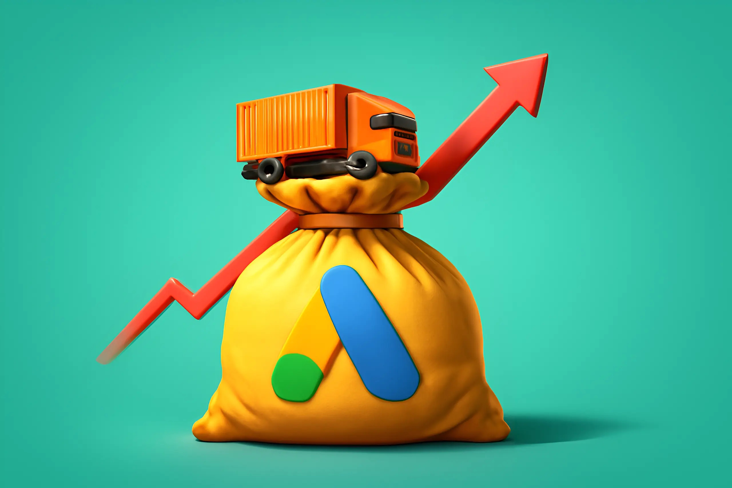 Crecimiento publicitario con camión y bolsa
