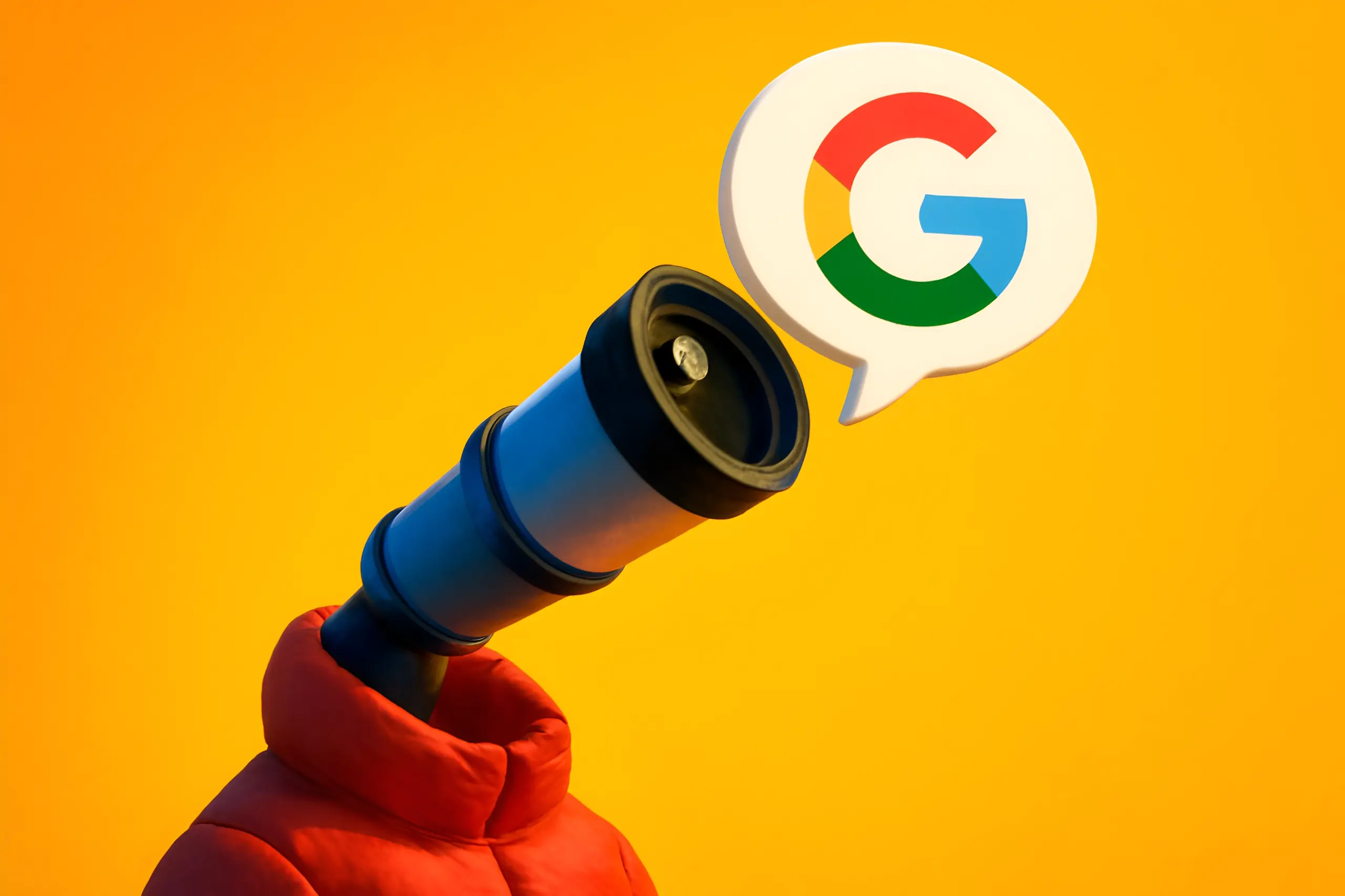 Teleskophuvud som representerar Google-sök