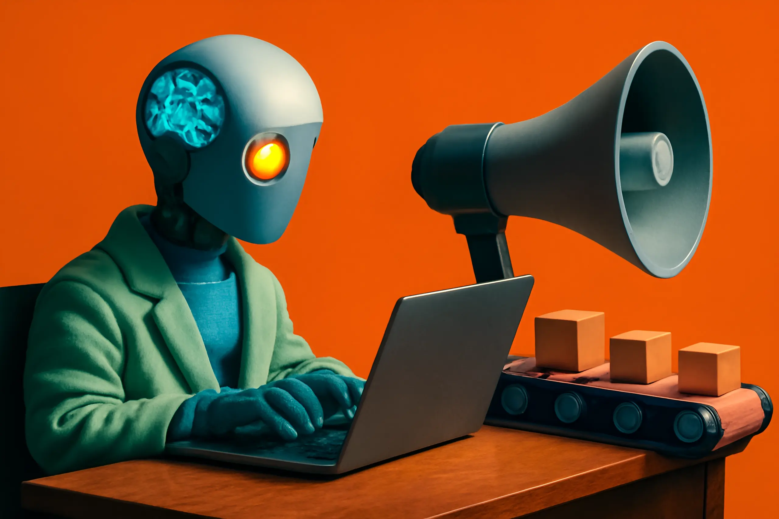 Robot escribiendo en un portátil