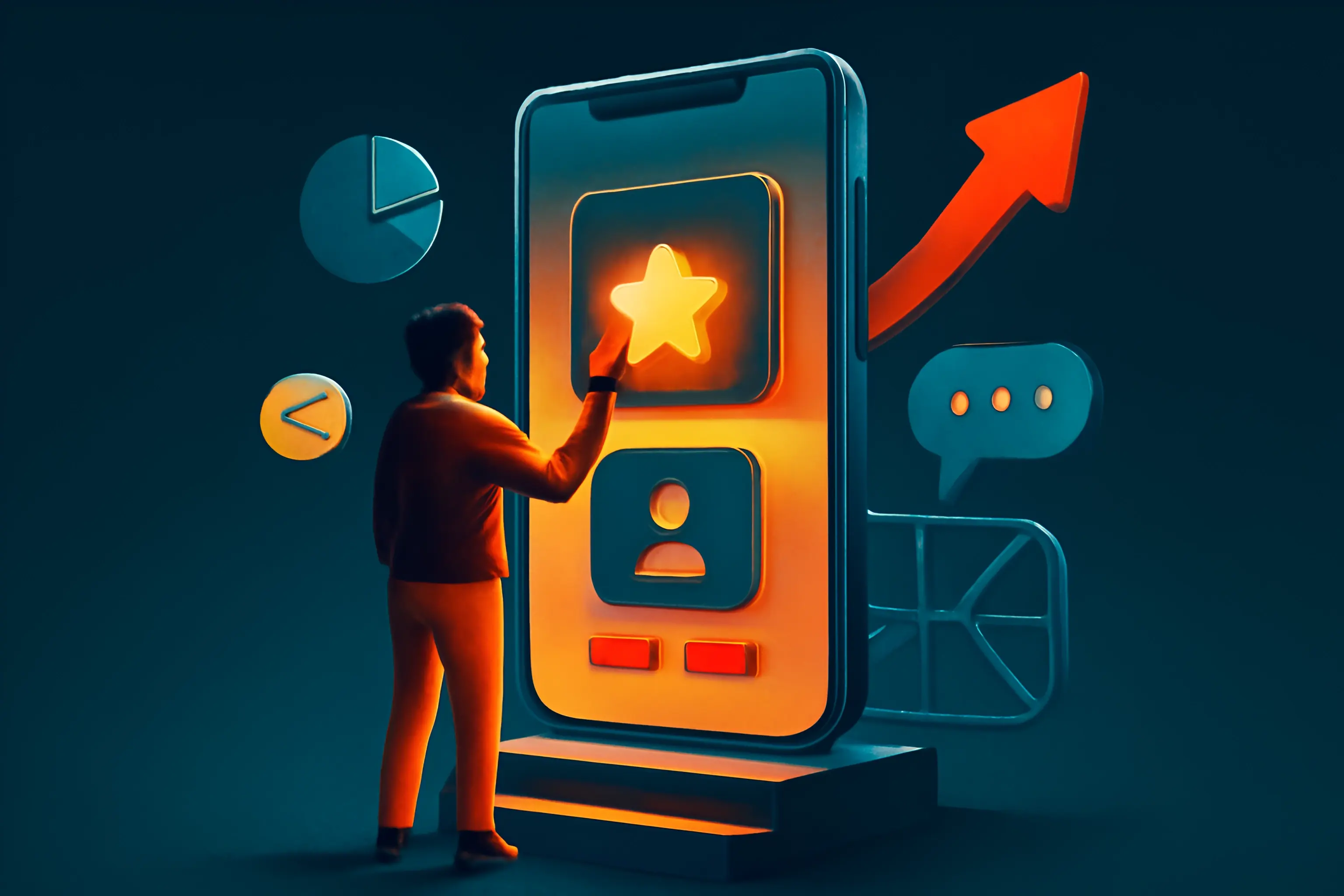 Gebruiker die actief de functies van de app ontdekt