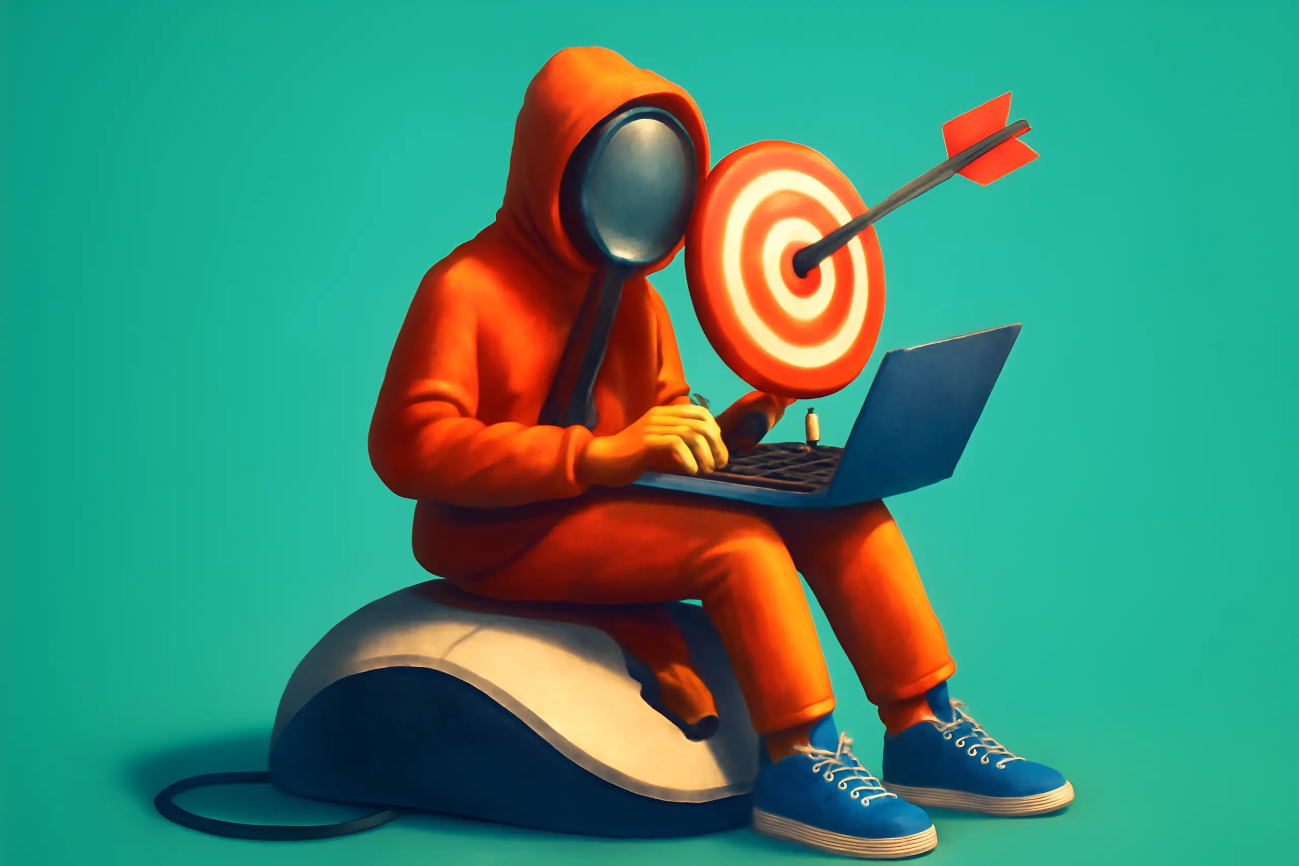 Hacker con laptop e bersaglio