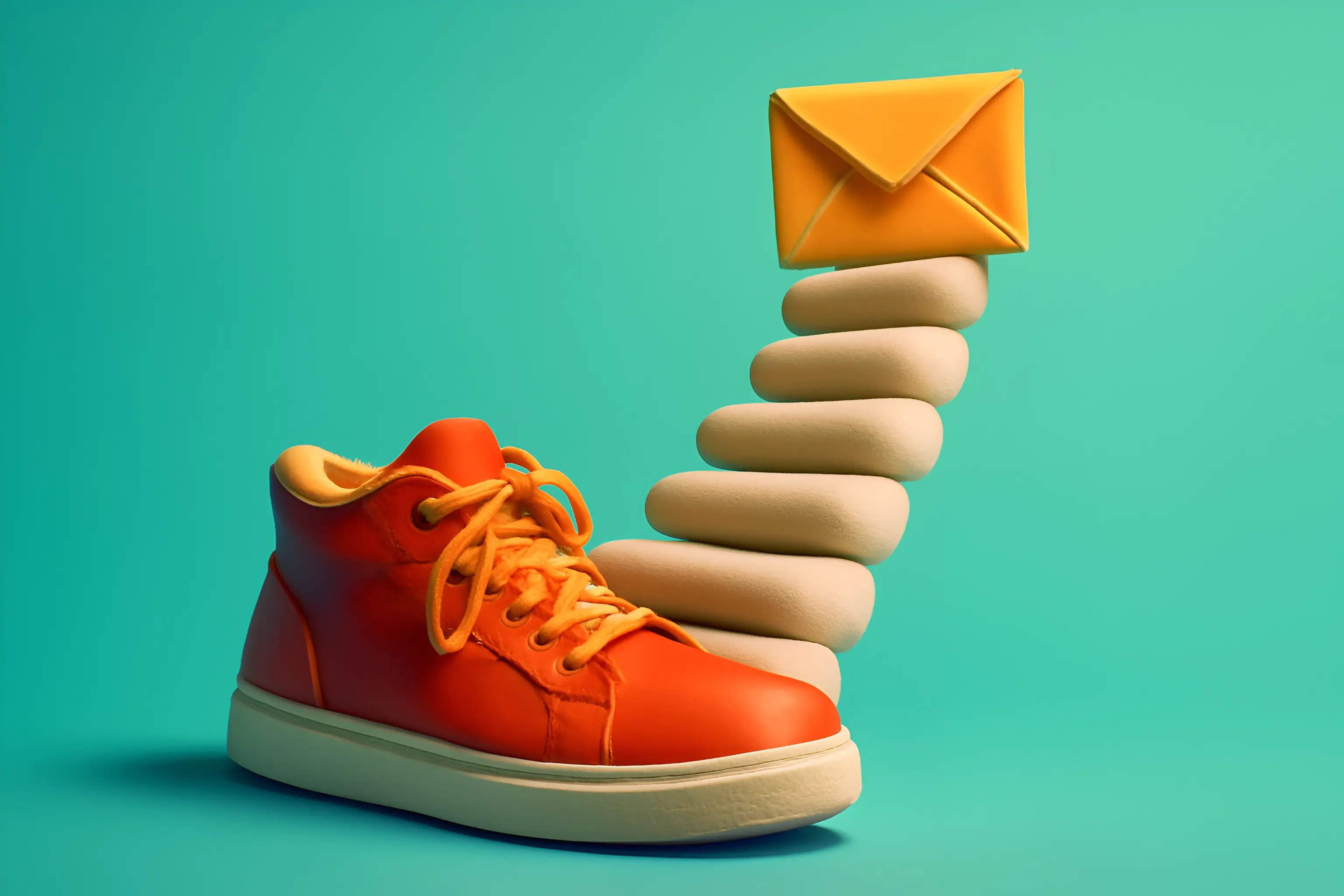 Orange sneaker med gul kuvert