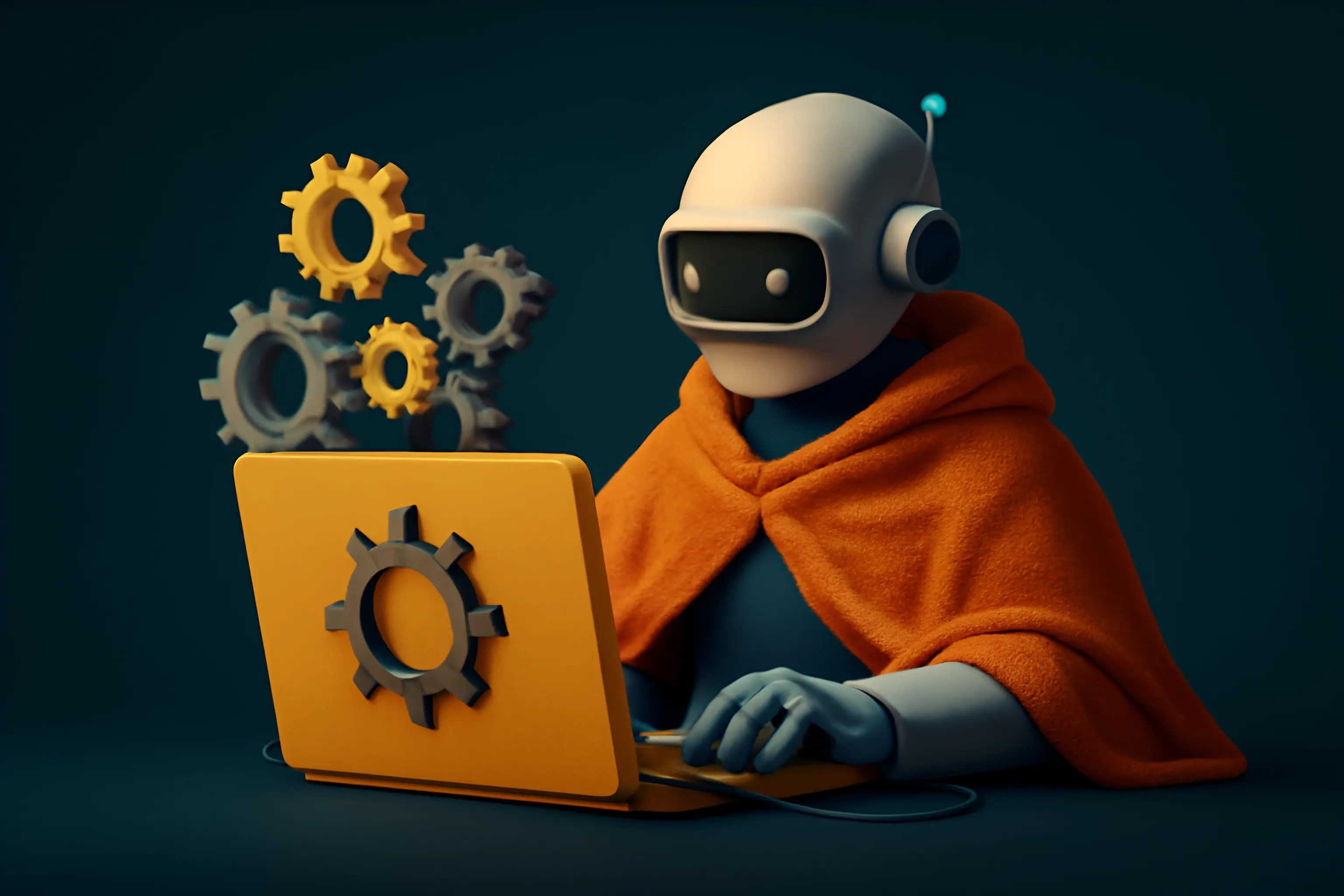 Robot med bærbar PC og tannhjul