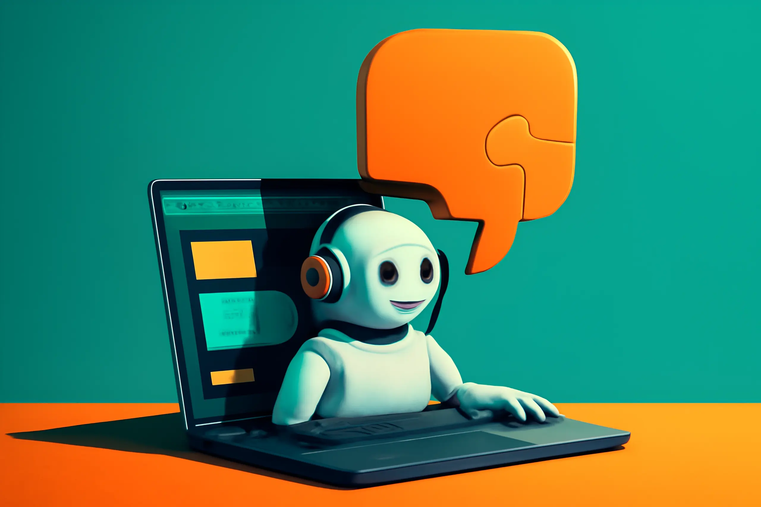 Tegneserie-robot med bærbar PC og snakkeboble