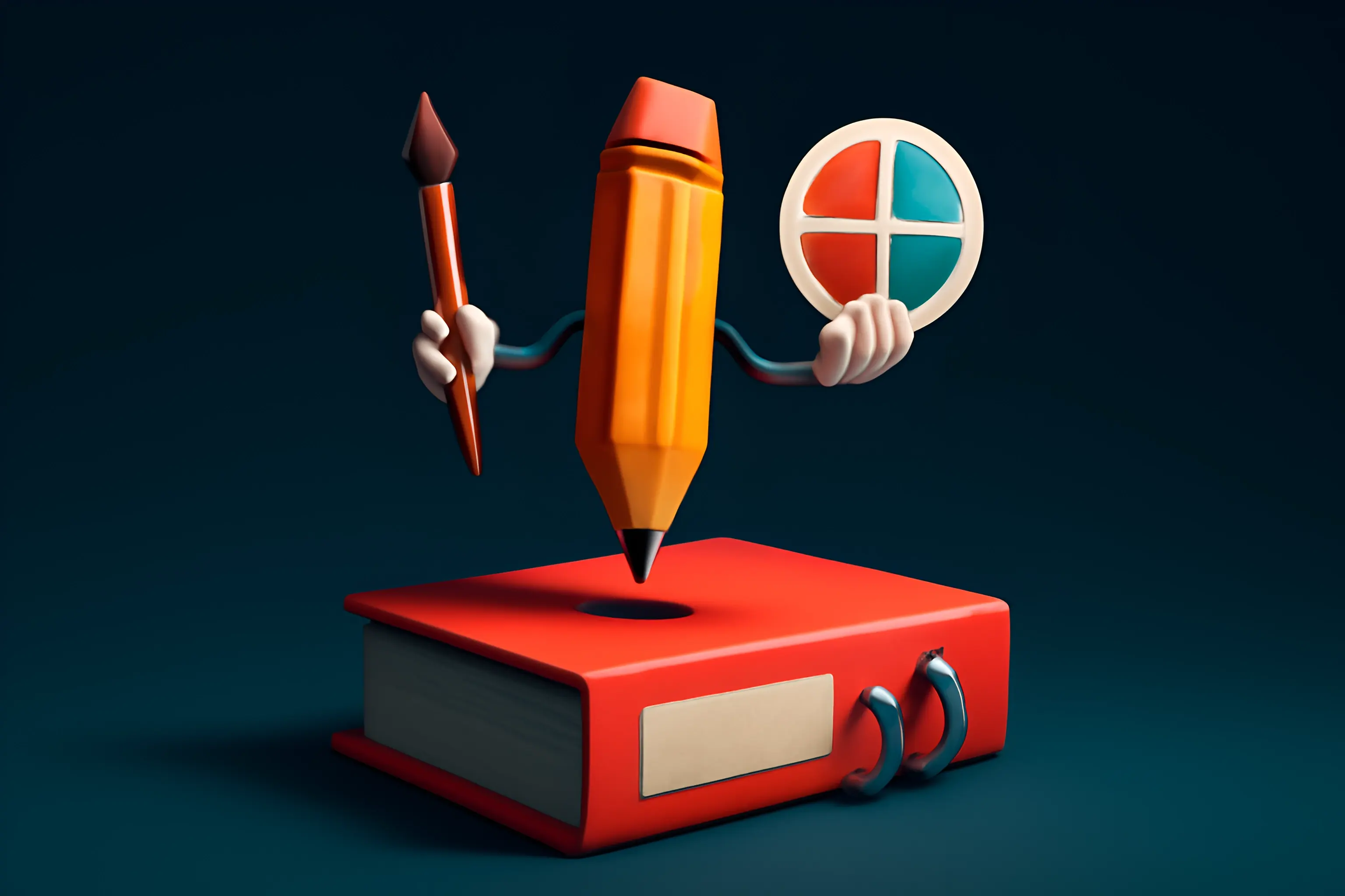 Potlood en palet op een boek
