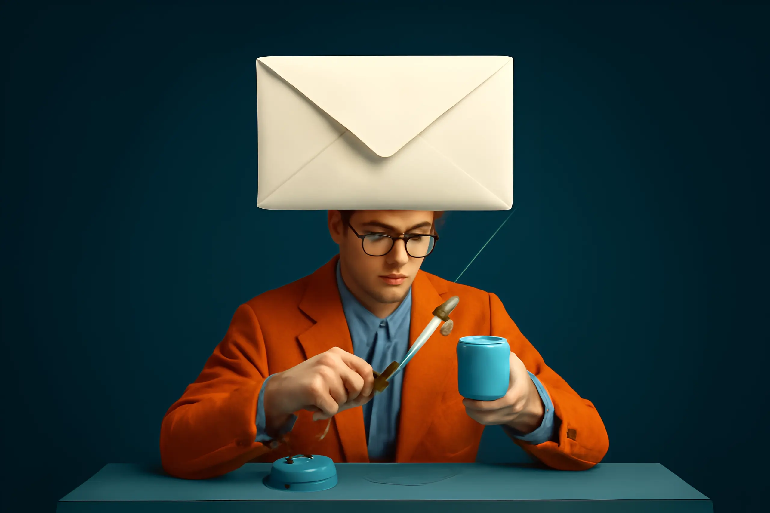 Homme créatif avec une lettre au-dessus de la tête