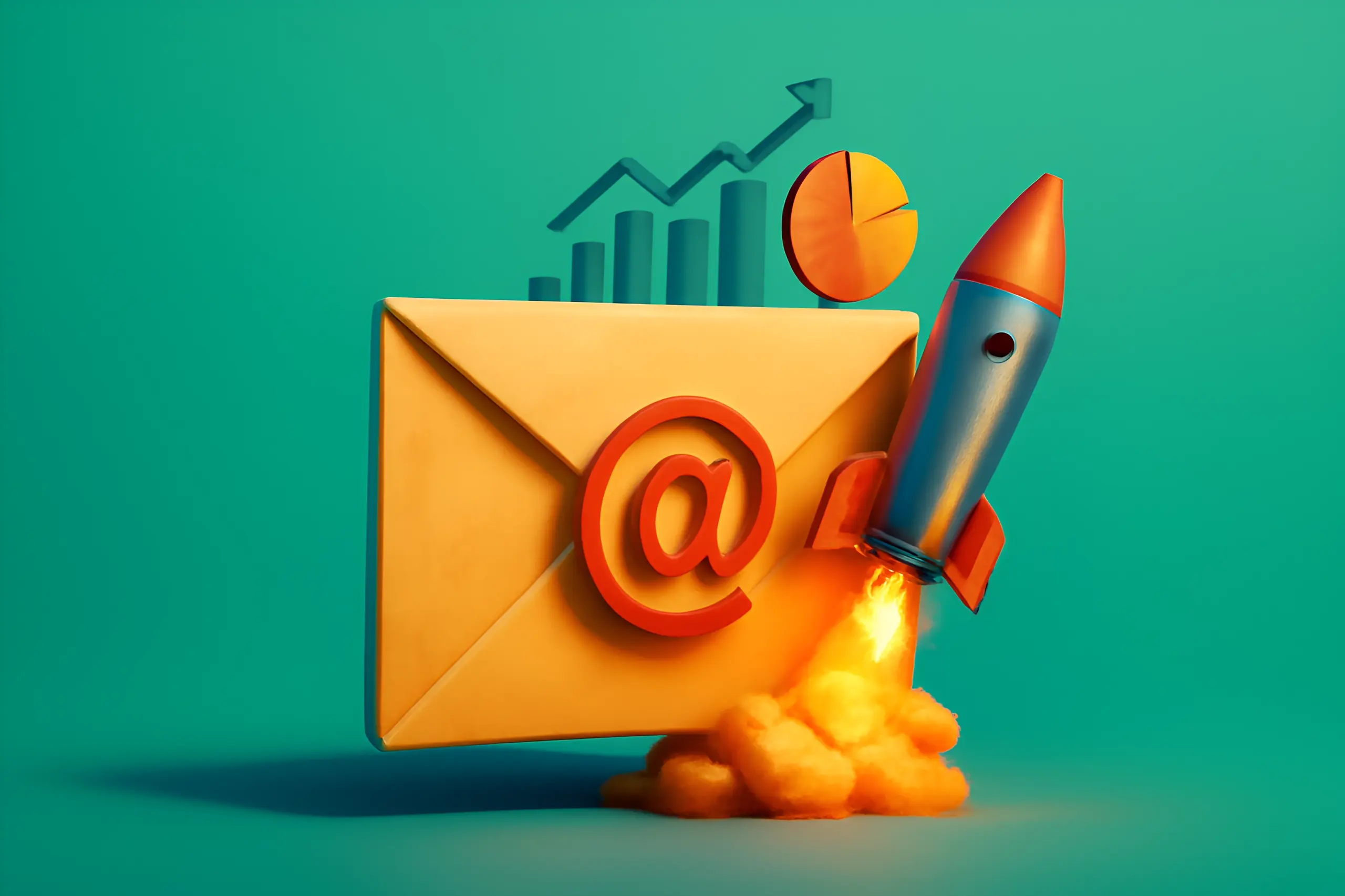 Cohete despegando desde un sobre de email
