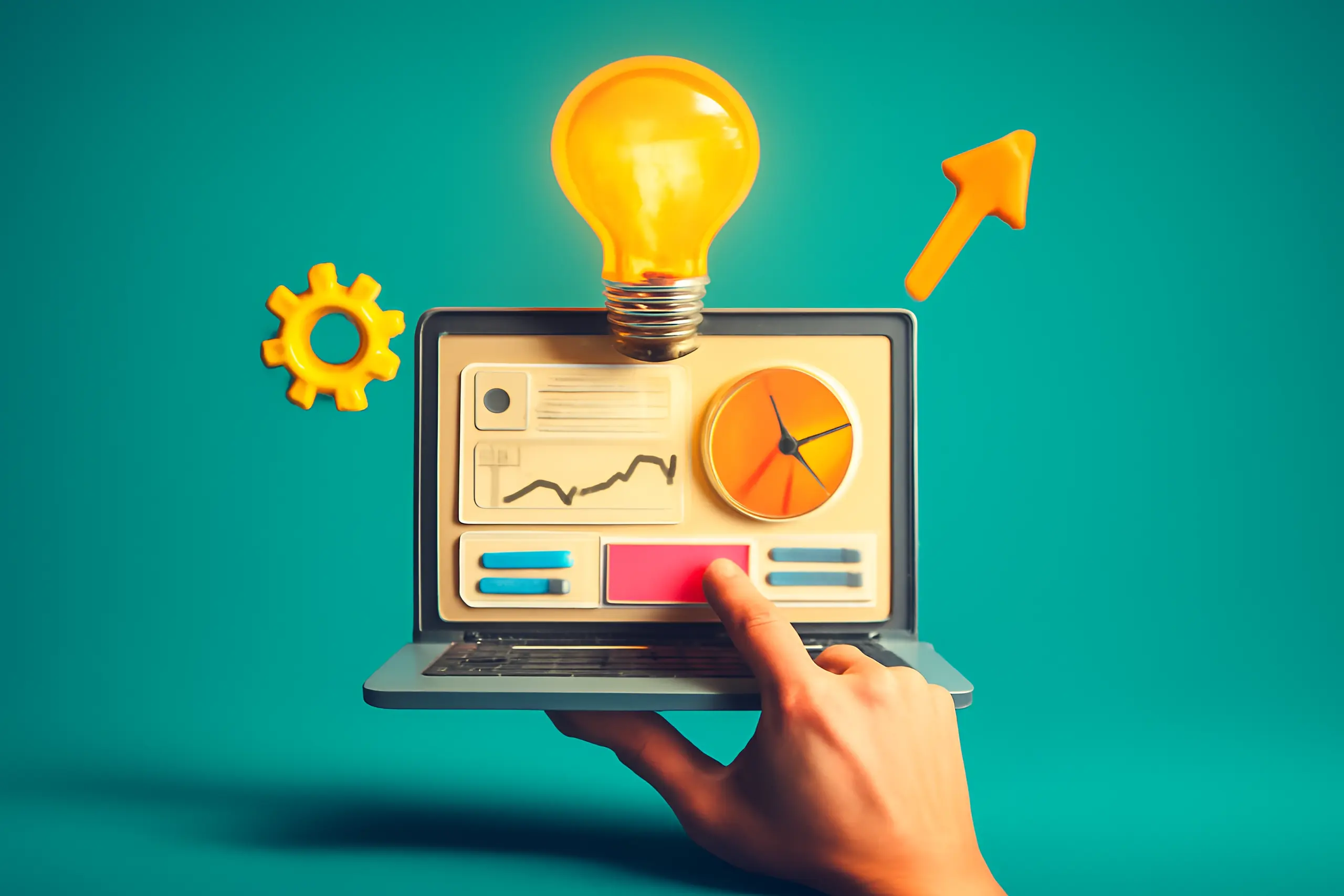 Laptop with light bulb and graphs