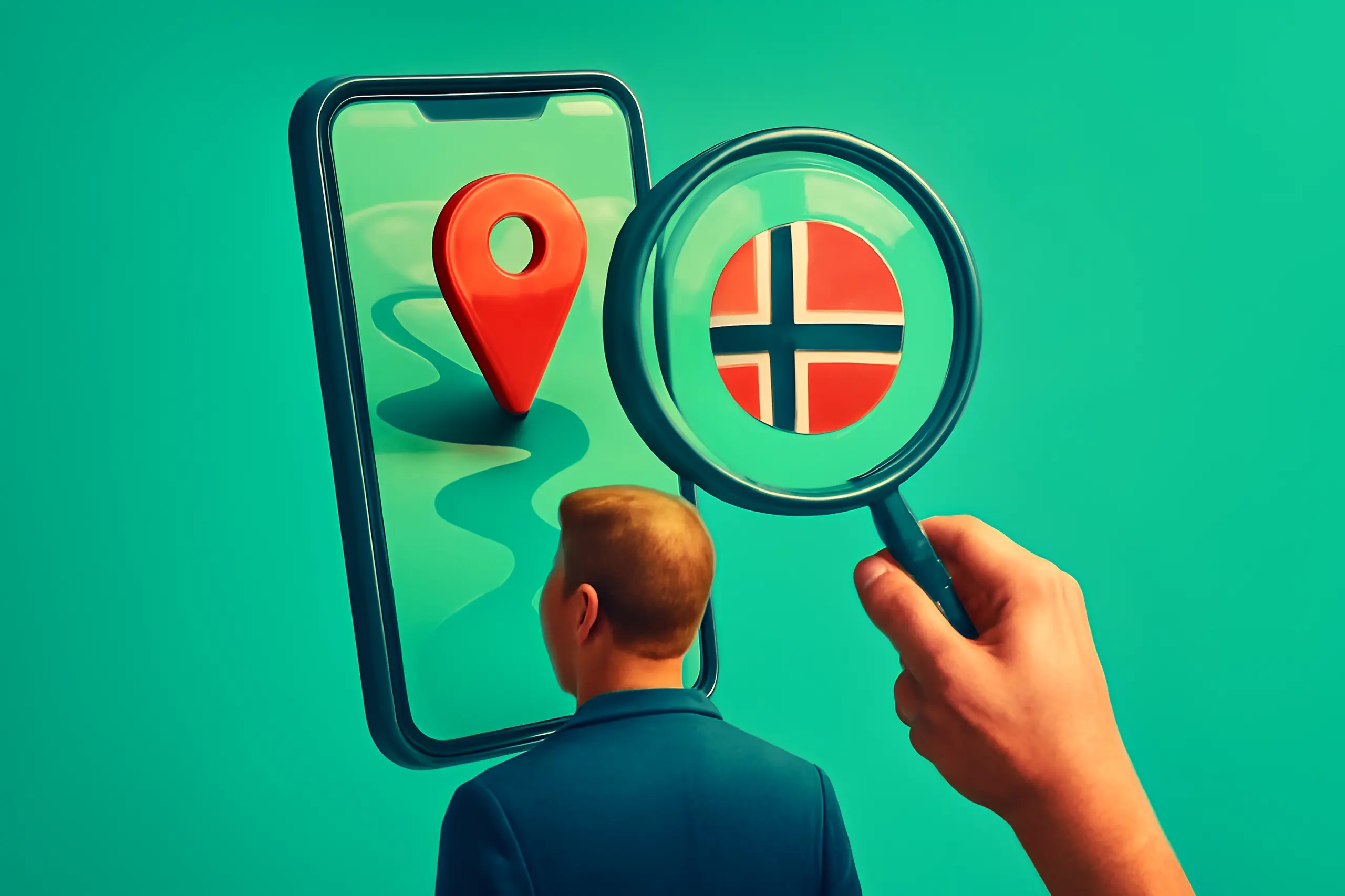 Illustration af en placeringsmarkør på et kort over Norge