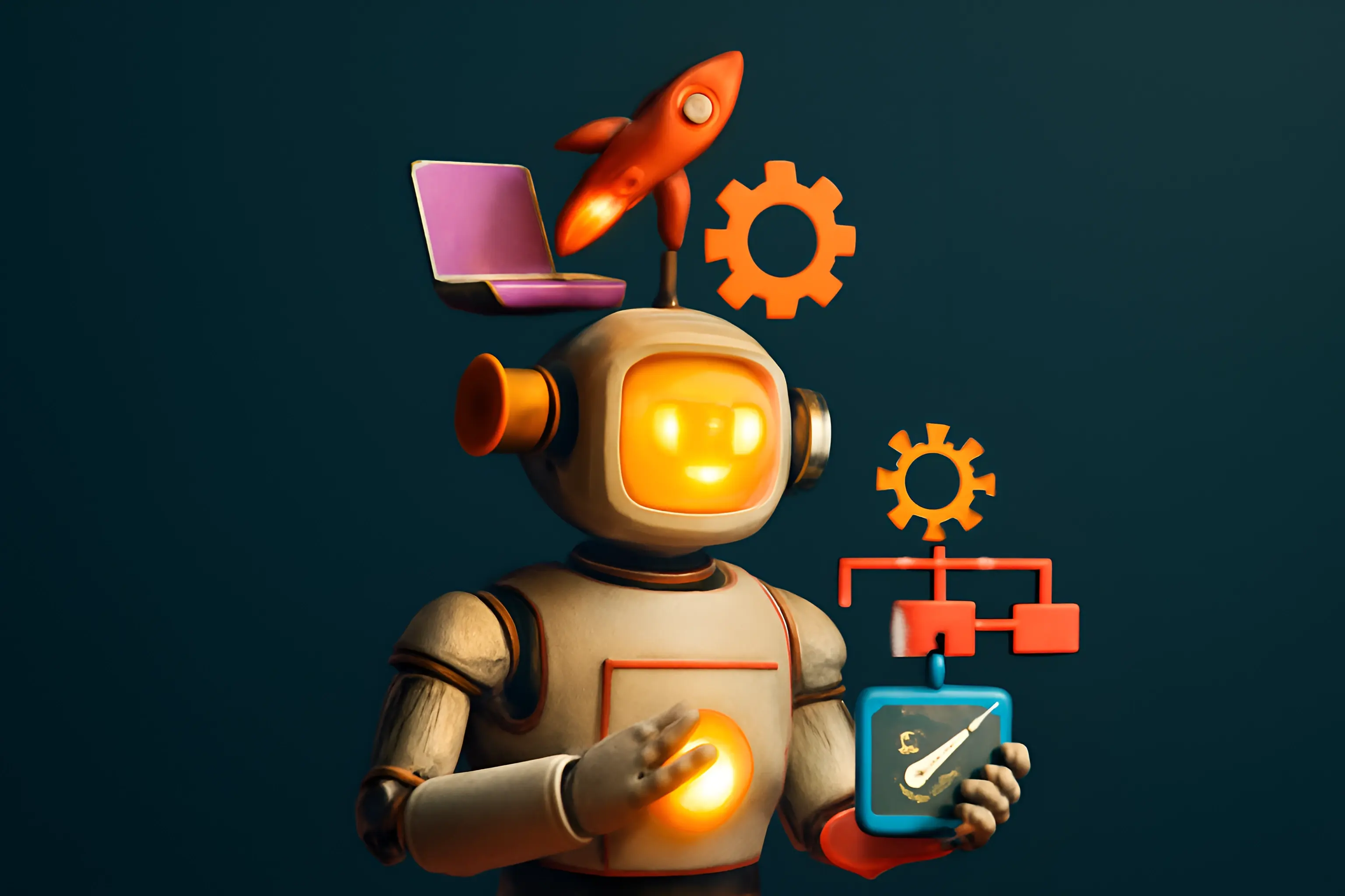 Robot equipado con herramientas y engranajes