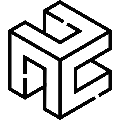Abstrakt 3D-logo i kubeform med sammenflettede kanter – egnet for teknologi, arkitektur eller merkevarebygging.
