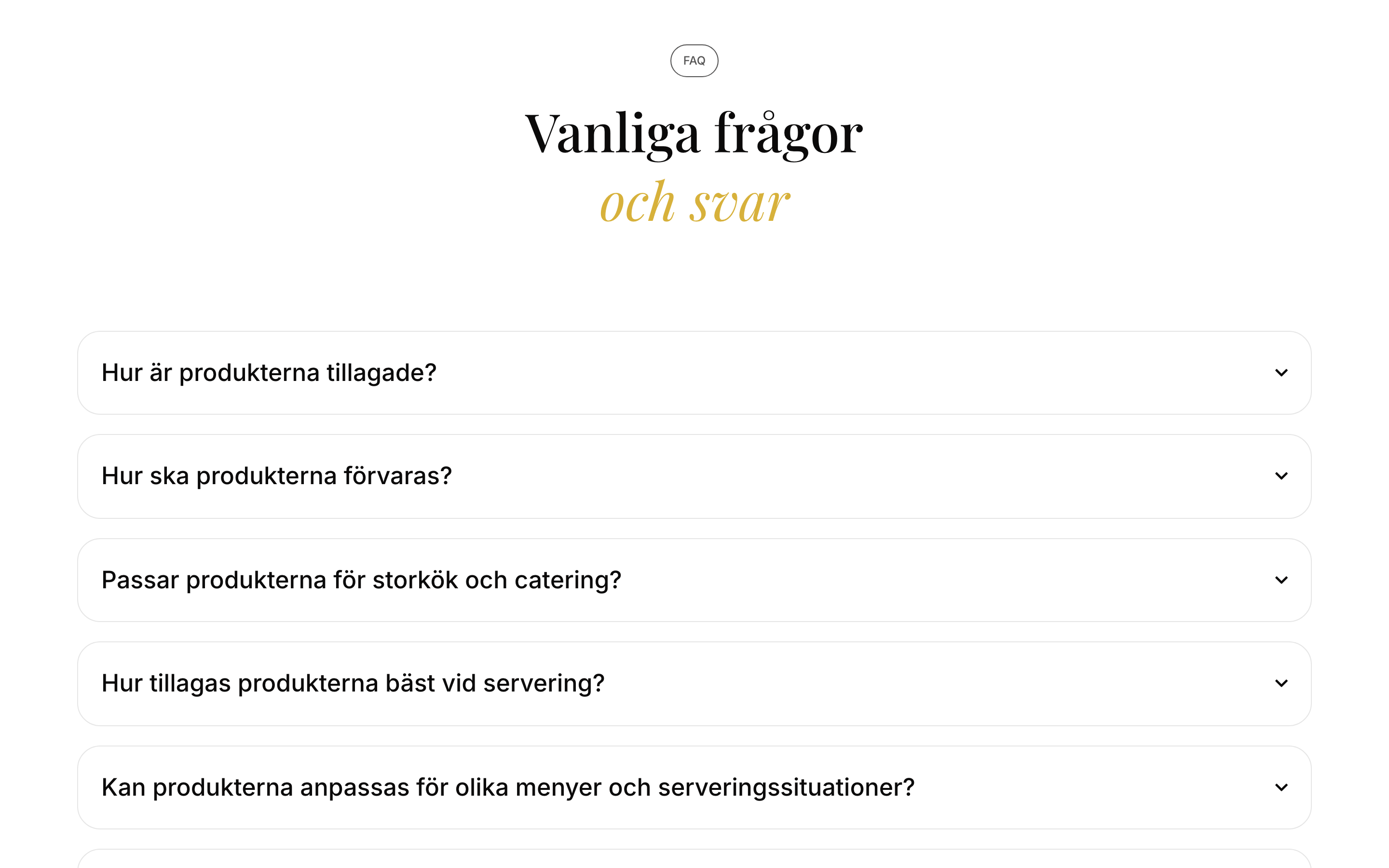 Preguntas de la web sueca sobre preparación, conservación y uso en cocinas profesionales.