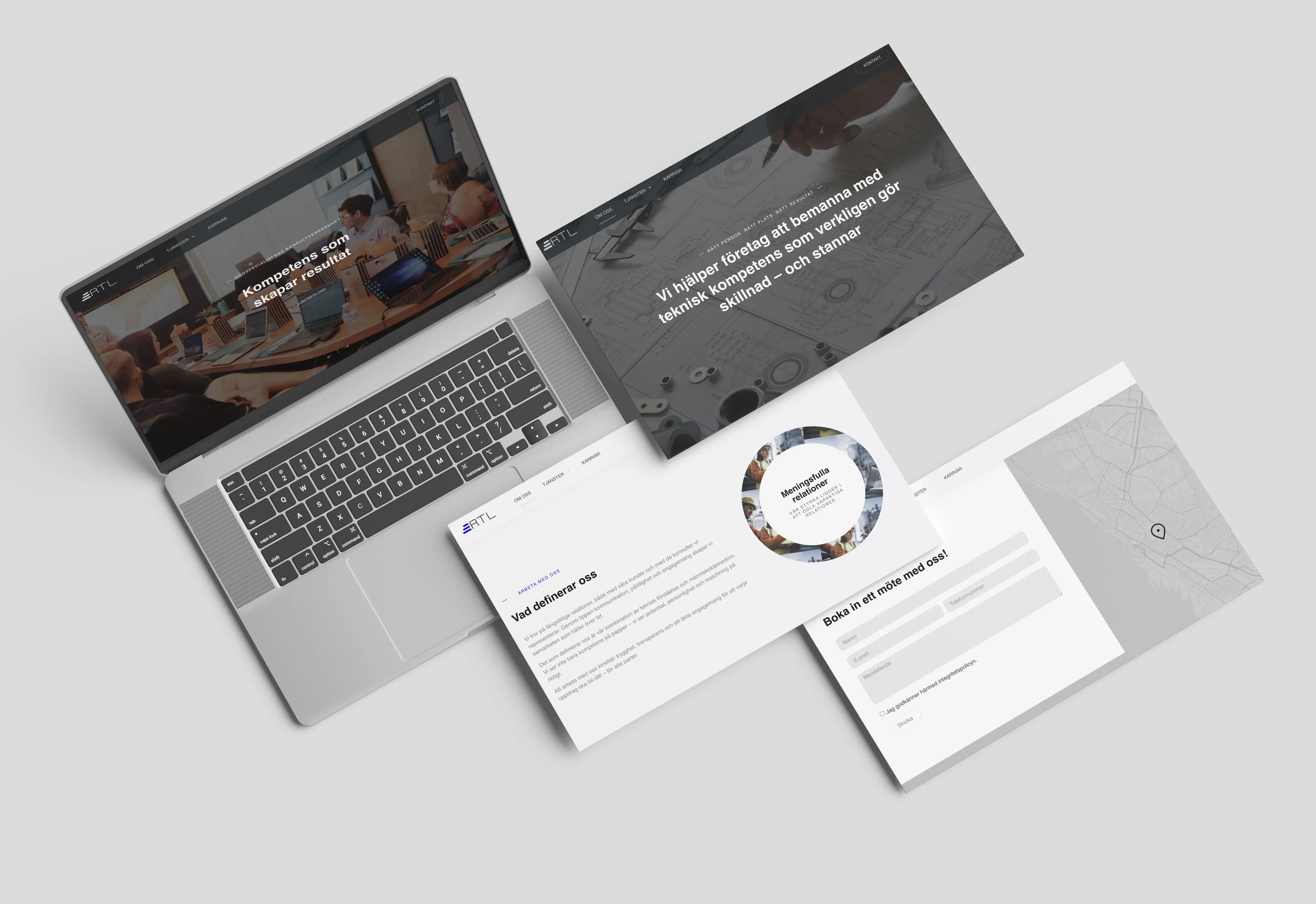 CaptivateClick web design portfolio showcasing the RTL Consulting website project on laptop and print mockups.